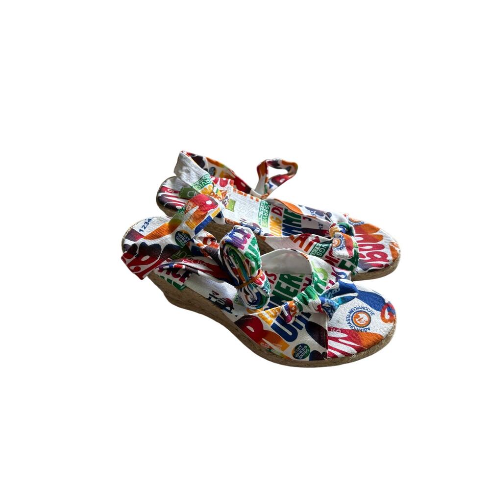 Dionne Gooding Espadrille Wedge Sandals US 6 Graphic Print Lace Up Ankle Tie